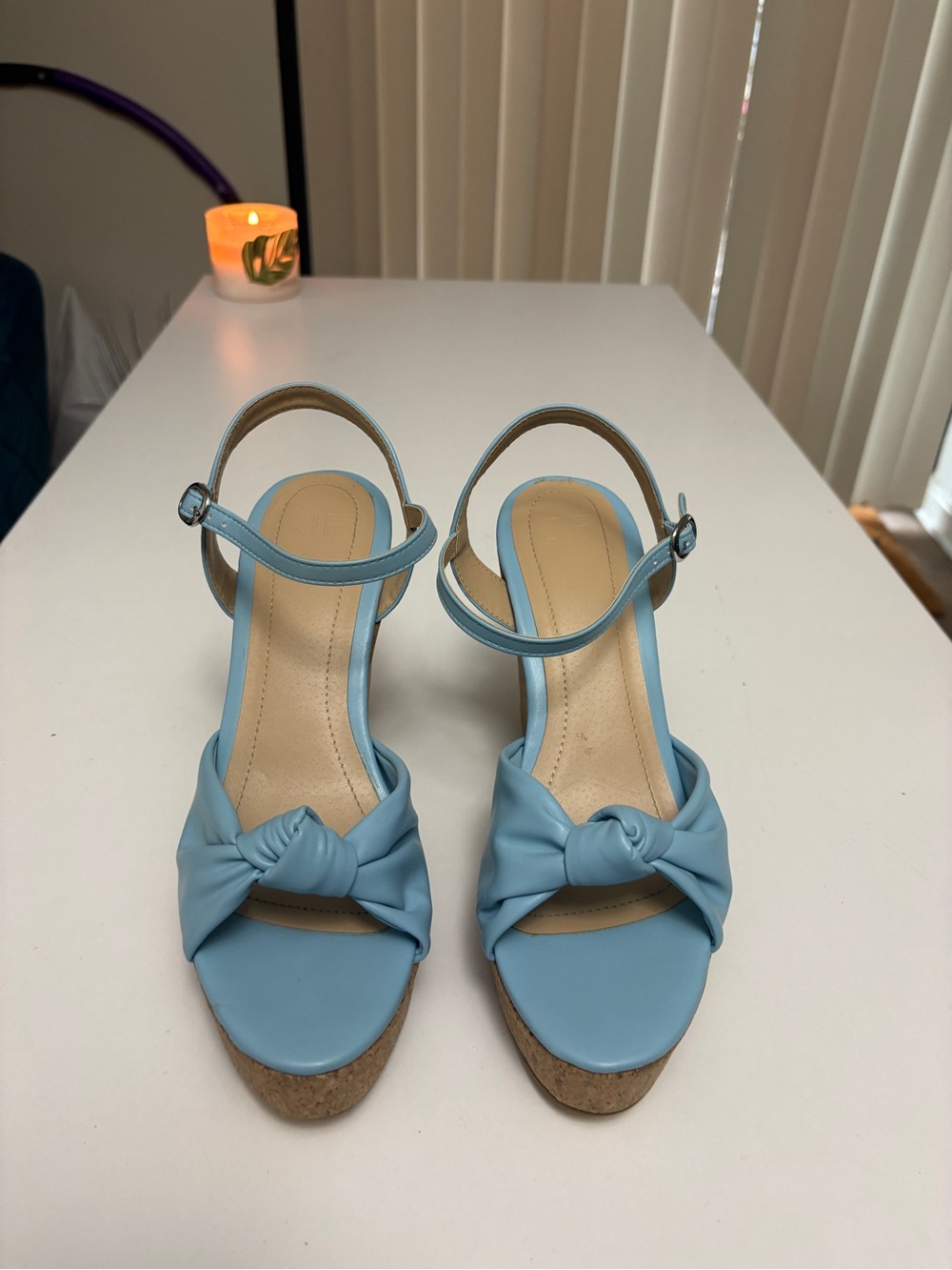 Celeste Light Blue Knotted Ankle-Strap Sandals